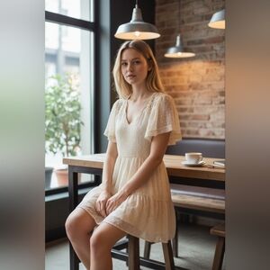 Band of the Free Cream Lace Swiss Dot Mini Dress Small